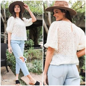 Saints & Secrets Vintage Chic Cream Puff Sleeves Blouse